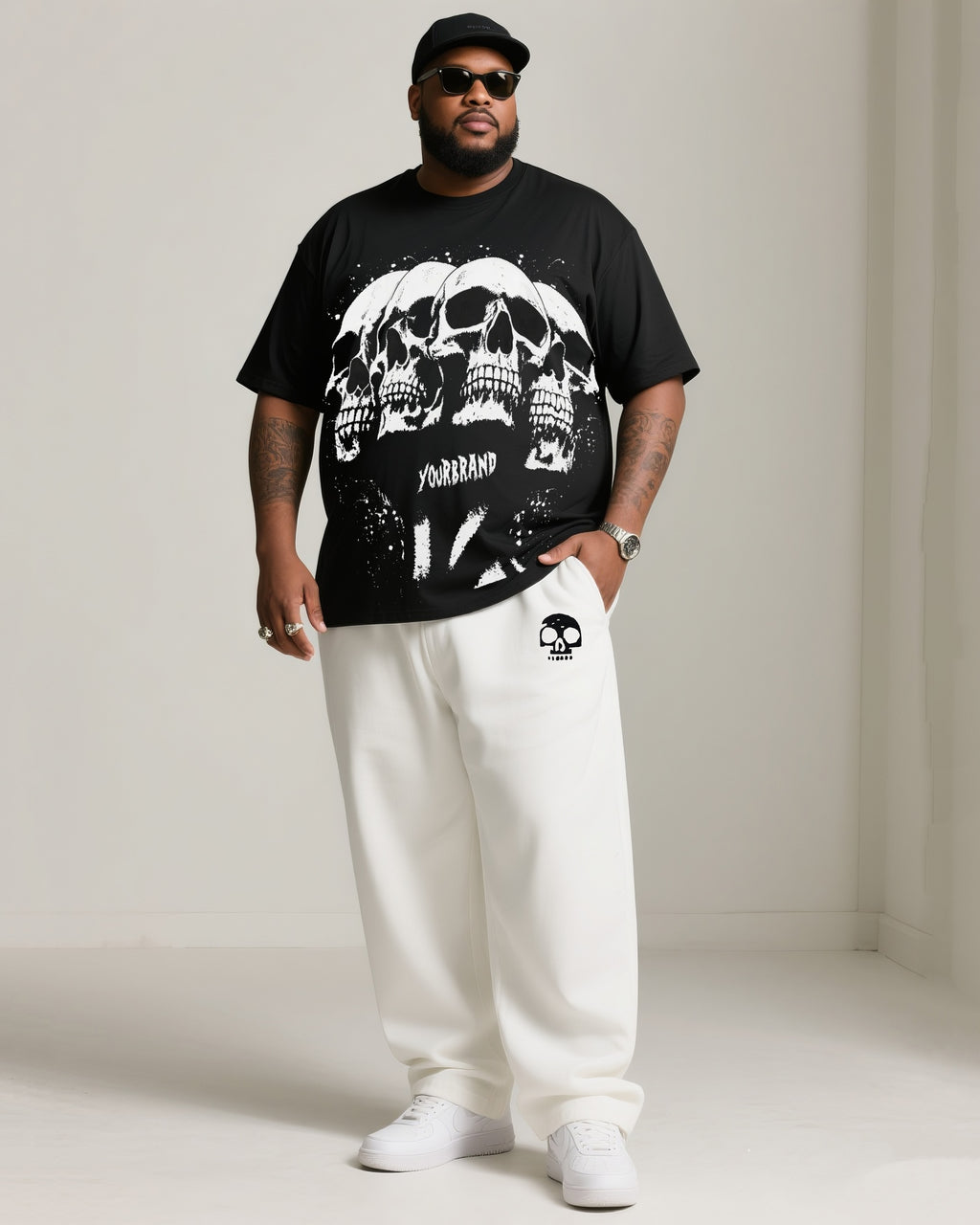 Big & Tall Streetwear Skull T-Shirt Pants Set for big men view 2
