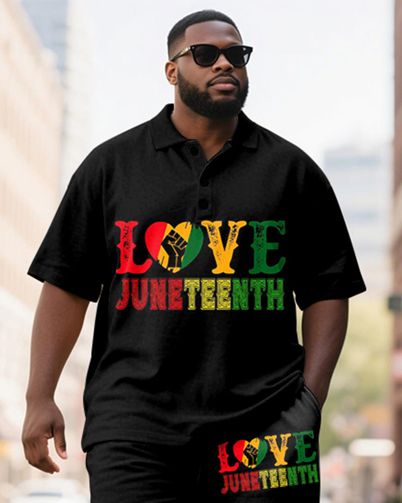 Big & Tall Juneteenth Colorblock Polo Shorts Set for big men view 1