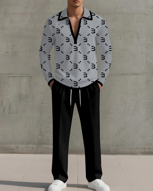 Big & Tall Gray Geometric Graphic Two-piece Set for big men view 1