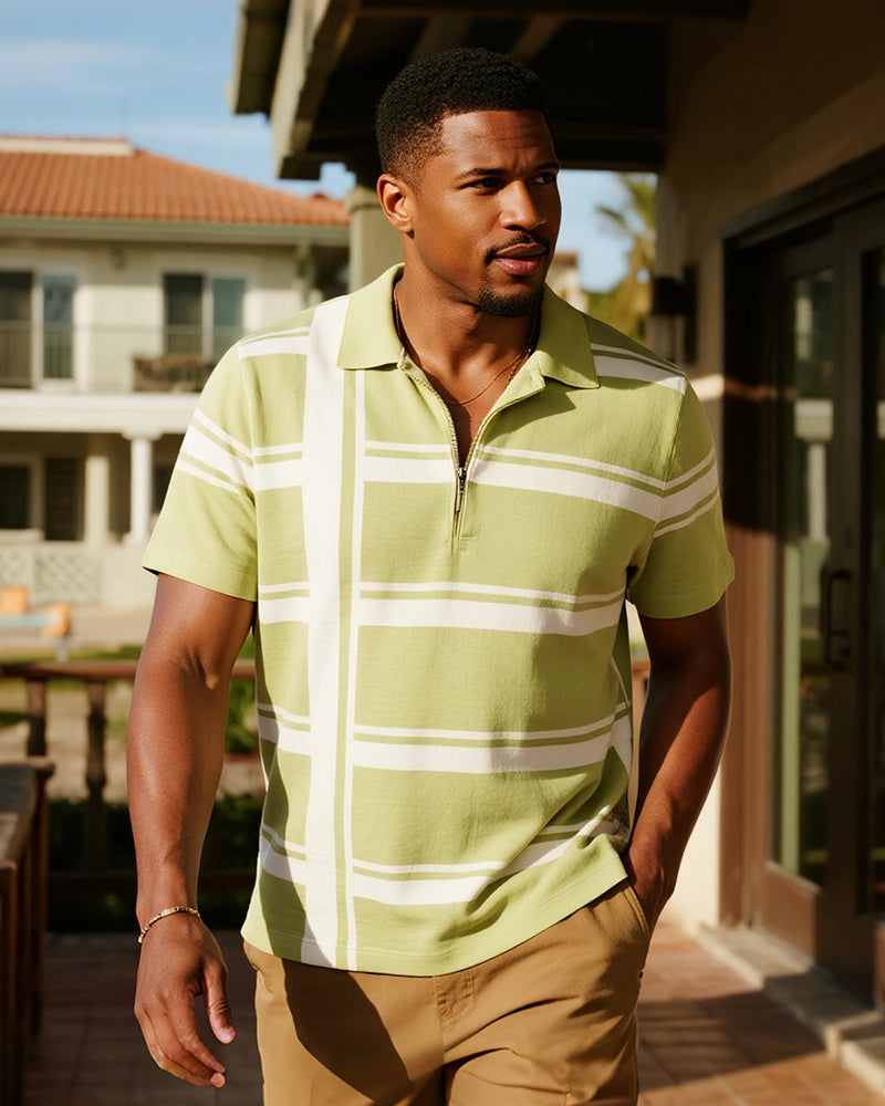Big & Tall White Green Colorblock Polo Shirt for big men