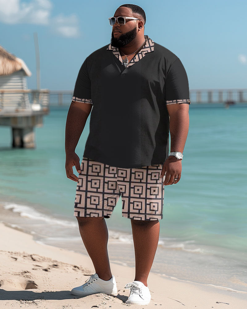 Big & Tall Geometric Graphic Polo Shorts Set for big men view 2