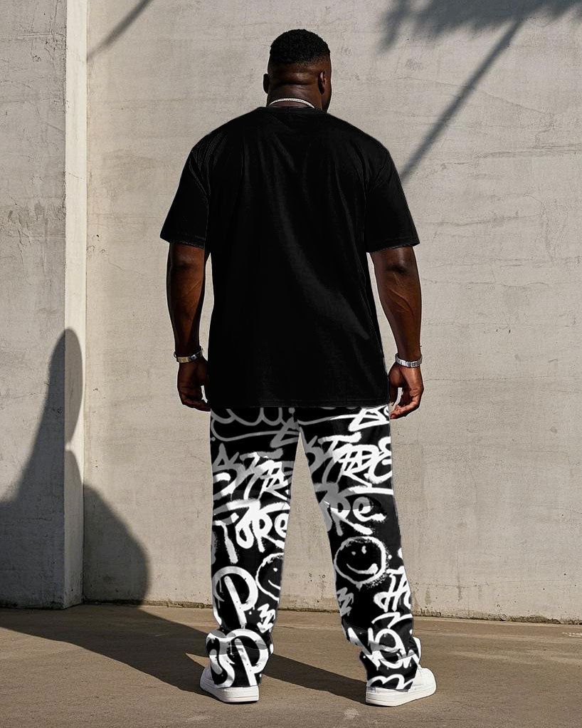 Big & Tall Graffiti Streetwear T-Shirt Pants Set for big men view 4