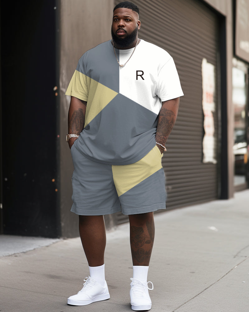 Big & Tall Colorblock Graphic T-Shirt Shorts Set for big men view 1