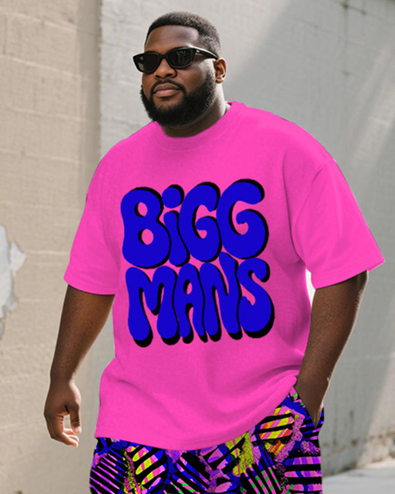 Big & Tall Pink Graphic Graffiti T-Shirt Shorts Set for big men view 2