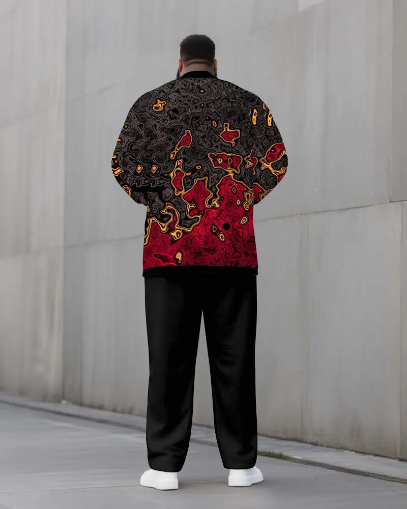 Big & Tall Black Red Geometric Two-piece Set for big men view 4