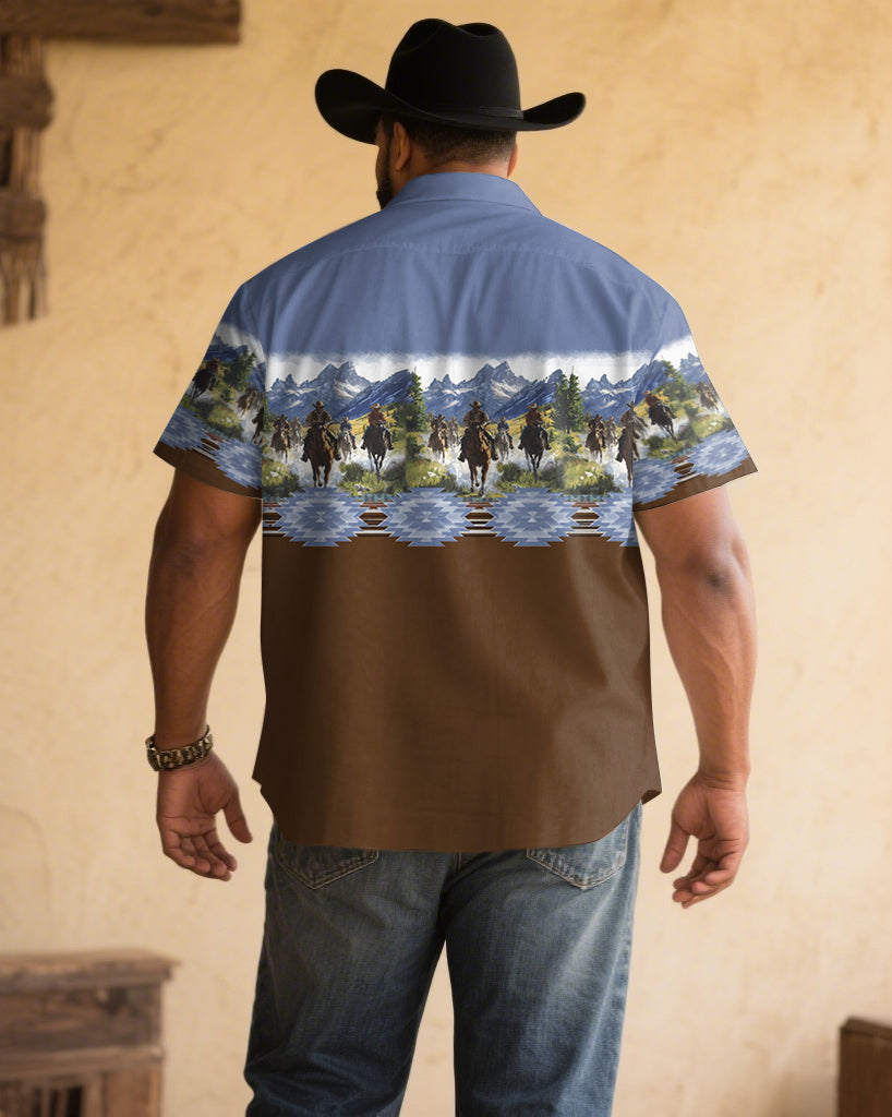 Big & Tall Western Denim Graphic Short Sleeve Shirt for big men view 2