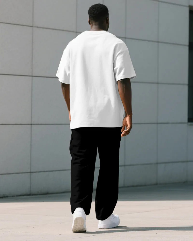 Big & Tall Black White Graphic T-Shirt Pants Set for big men view 4