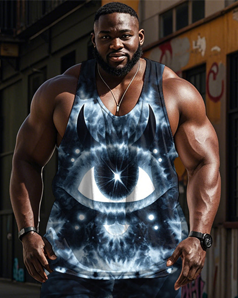 Big & Tall Blue Geometric Graphic Vest Pants Set for big men view 2