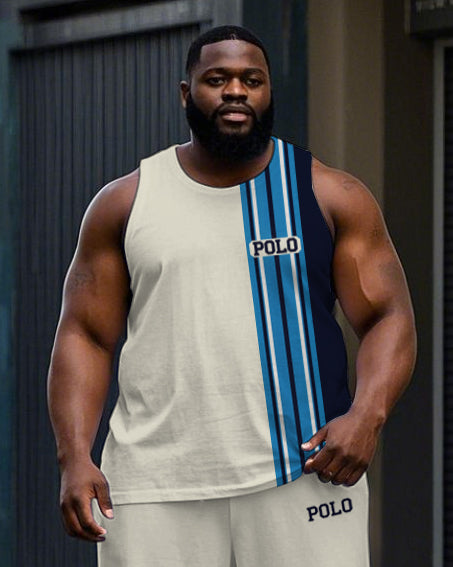 Big & Tall Blue Colorblock Striped Vest Pants Set for big men view 2