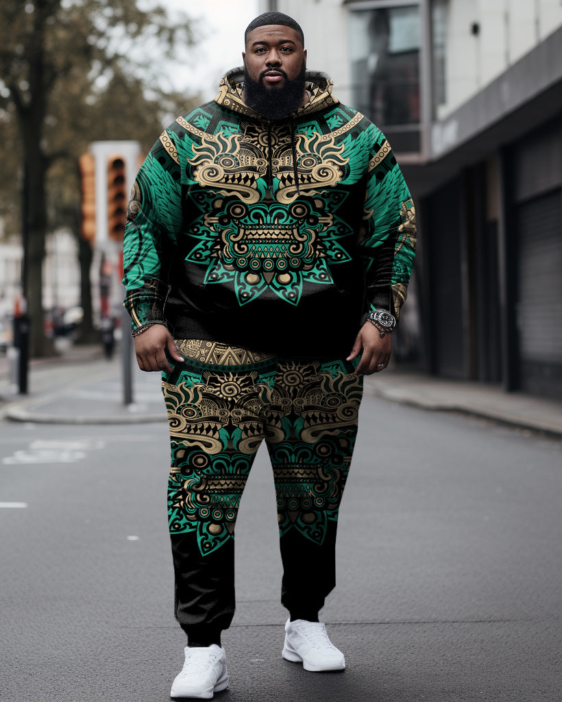 Big & Tall Green Graphic Hoodie Sweatpants Set for big men view 1