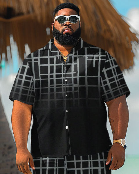 Big & Tall Hawaiian Gradient T-Shirt Shorts Set for big men view 2