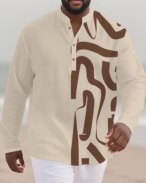 Big & Tall Khaki Colorblock Long Sleeve Shirt for big men view 1