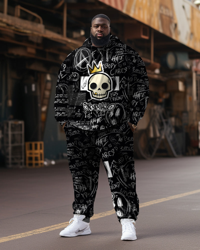 Big & Tall Graffiti Skull Hoodie Sweatpants Set for big men view 1