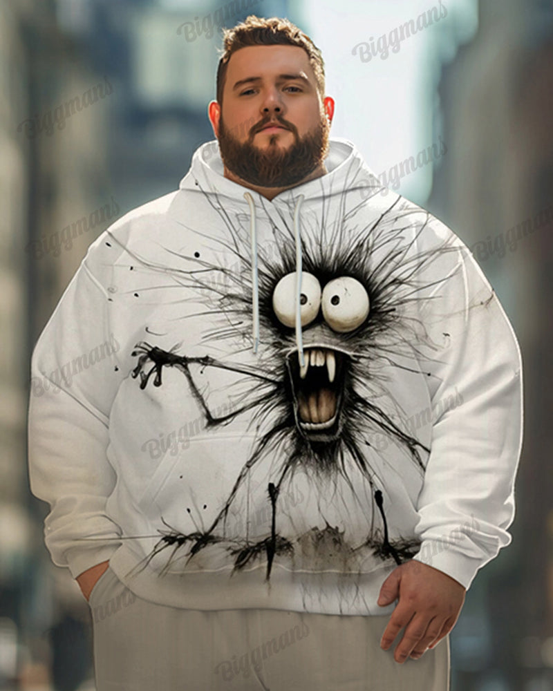 Big & Tall Black Graphic Hoodie Sweatpants Set for big men view 3