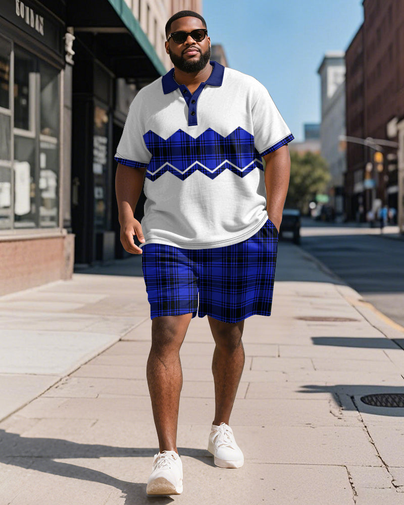 Big & Tall Brown Colorblock Graphic Polo Shorts Set for big men view 2