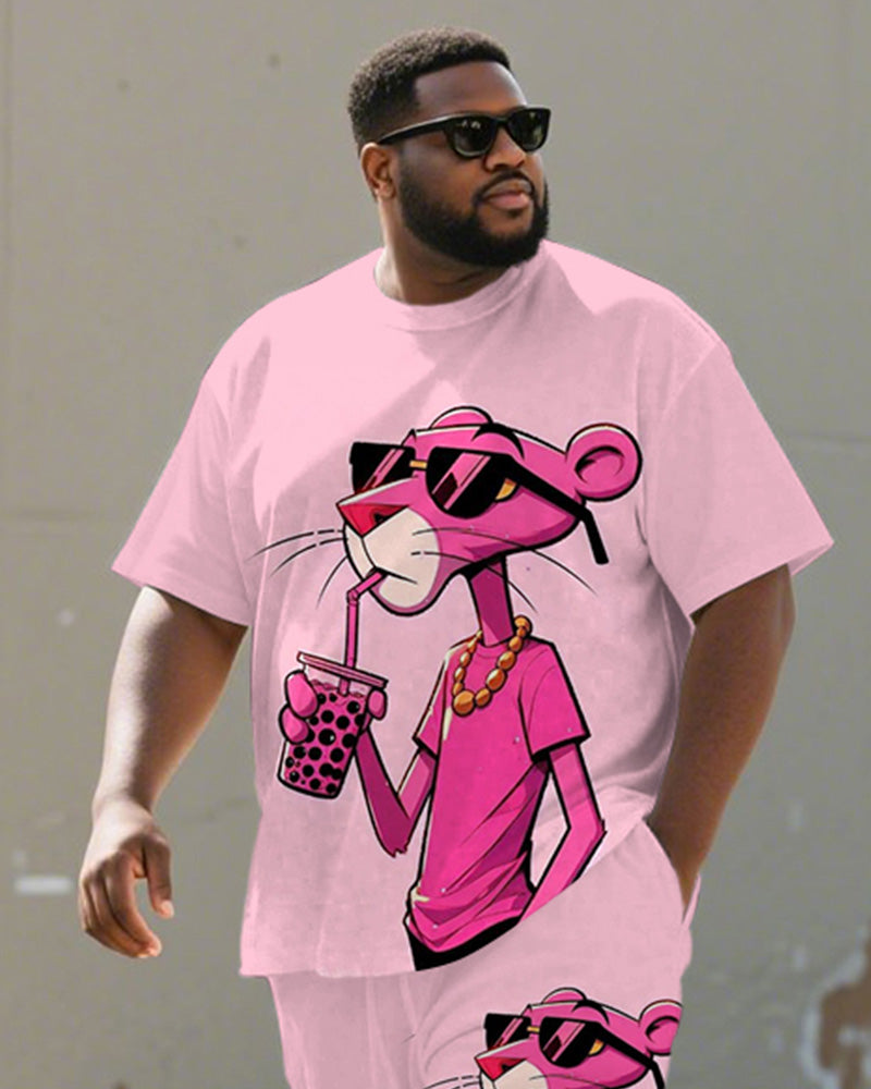 Big & Tall Pink Graffiti Athletic T-Shirt Shorts Set for big men view 2