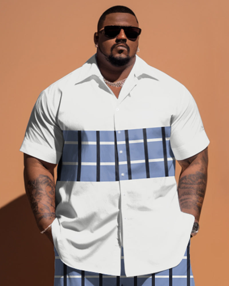 Big & Tall Plaid Patchwork T-Shirt Shorts Set for big men view 2