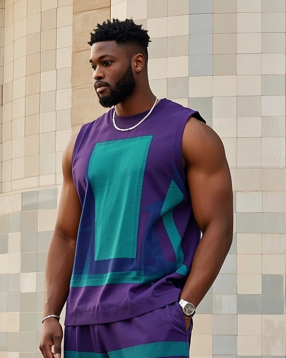 Big & Tall Colorblock Graphic Vest Pants Set for big men view 2