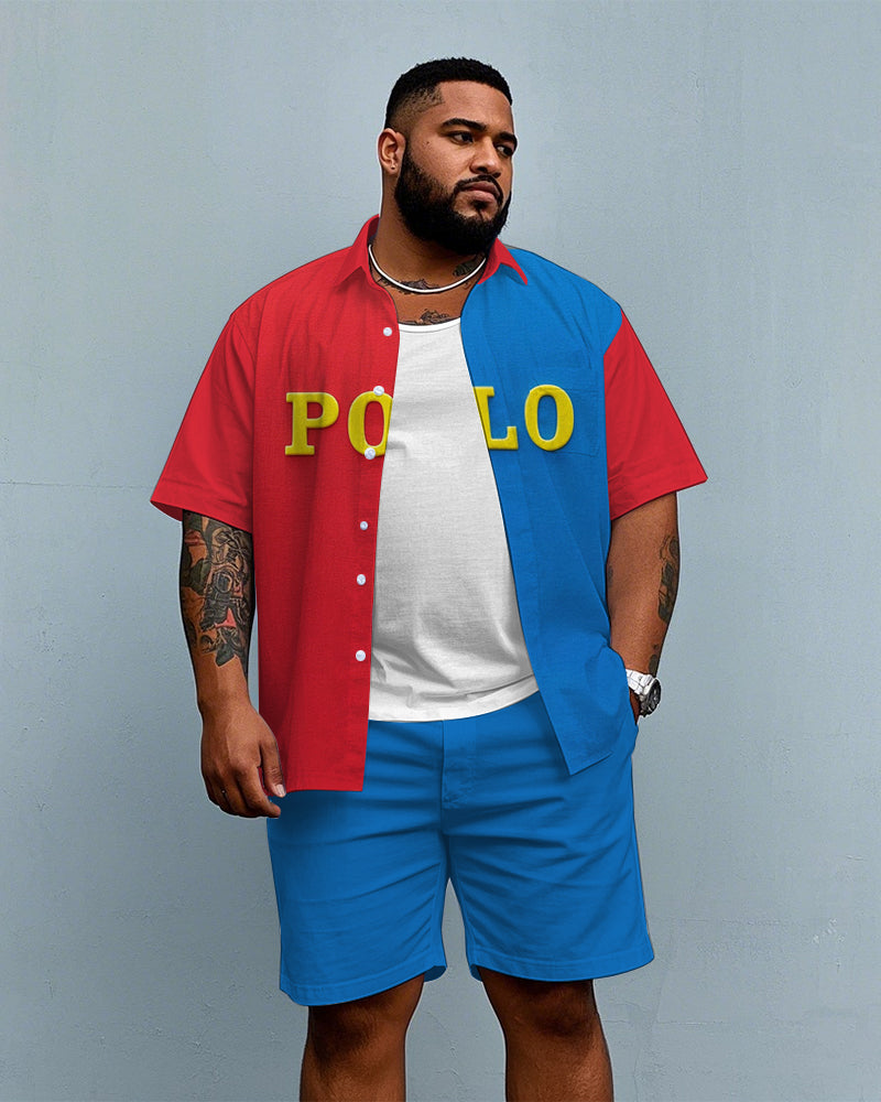 Big & Tall Red Colorblock Graphic T-Shirt Shorts Set for big men view 1