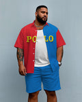 Big & Tall Red Colorblock Graphic T-Shirt Shorts Set for big men view 1
