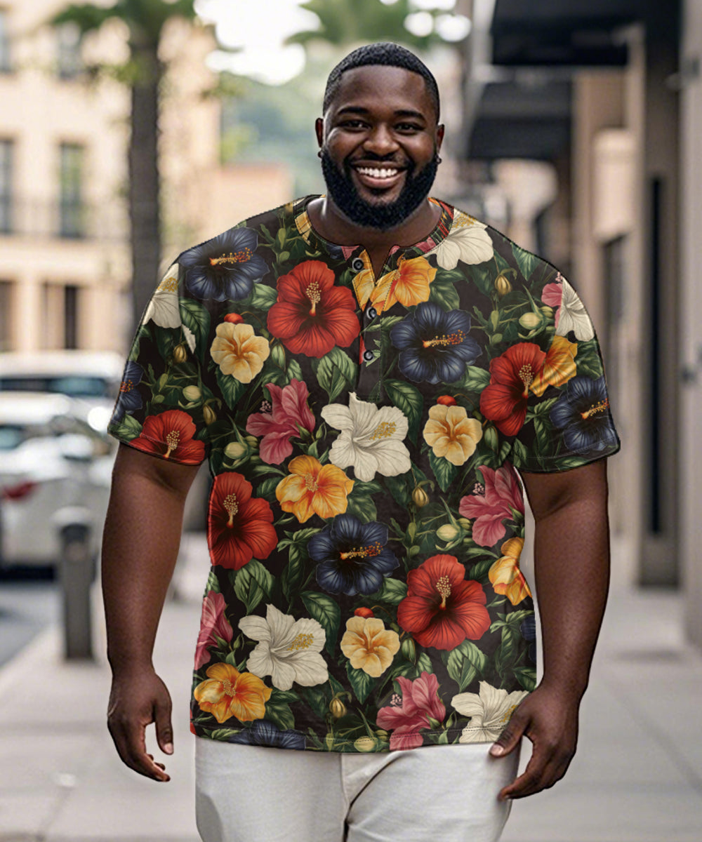 Big & Tall Hawaiian Graphic Floral T-Shirt for big men view 1