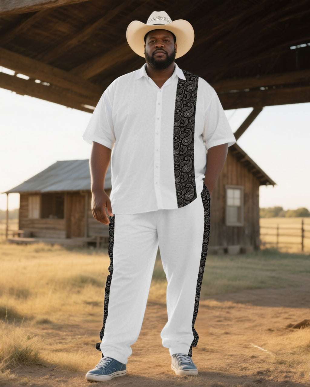 Big & Tall Western Colorblock T-Shirt Pants Set for big men view 1