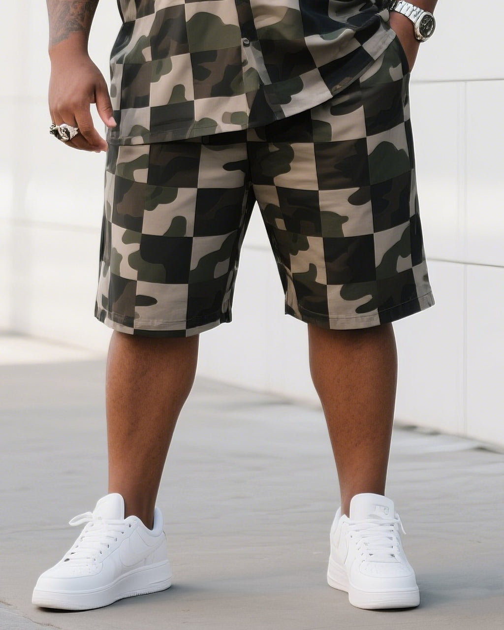 Big & Tall Camouflage T-Shirt Shorts Set for big men view 3