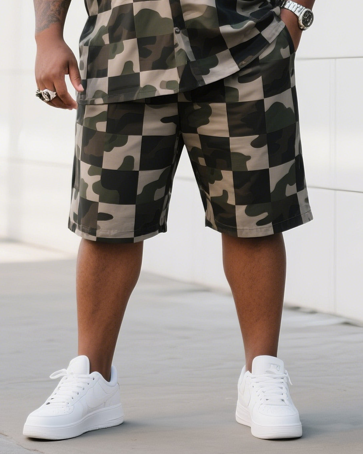 Big & Tall Camouflage T-Shirt Shorts Set for big men view 3