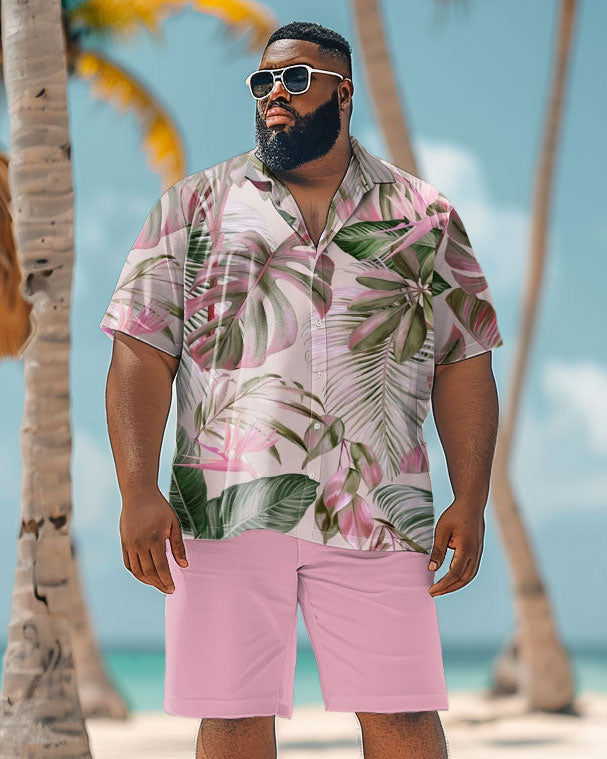 Big & Tall Pink Hawaiian Graphic T-Shirt Shorts Set for big men view 2