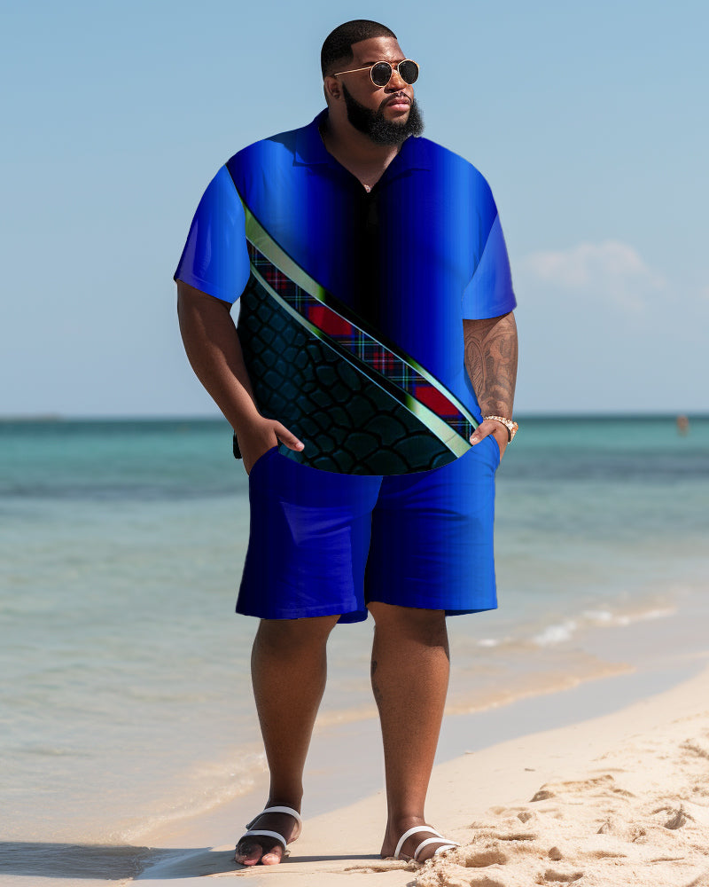 Big & Tall Hawaiian Colorblock T-Shirt Shorts Set for big men view 1