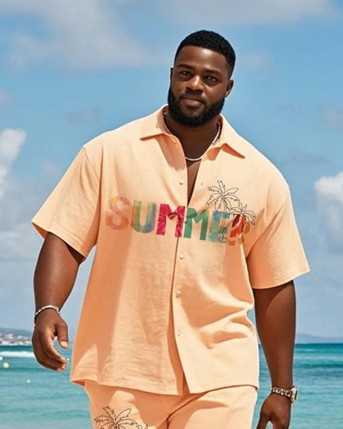 Big & Tall Orange Hawaiian Graphic T-Shirt Shorts Set for big men view 2