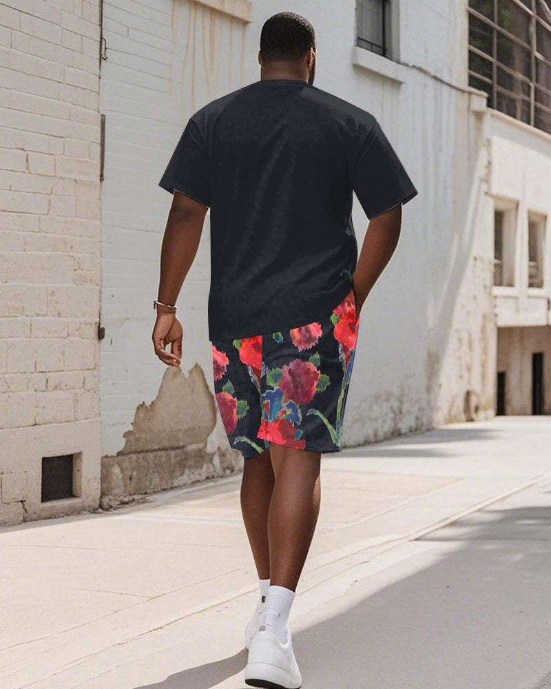 Big & Tall Blue Graphic Graffiti T-Shirt Shorts Set for big men view 4