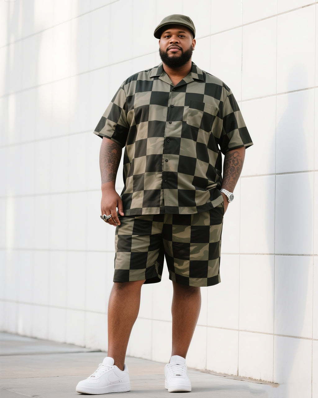 Big & Tall Geometric T-Shirt Shorts Set for big men view 1
