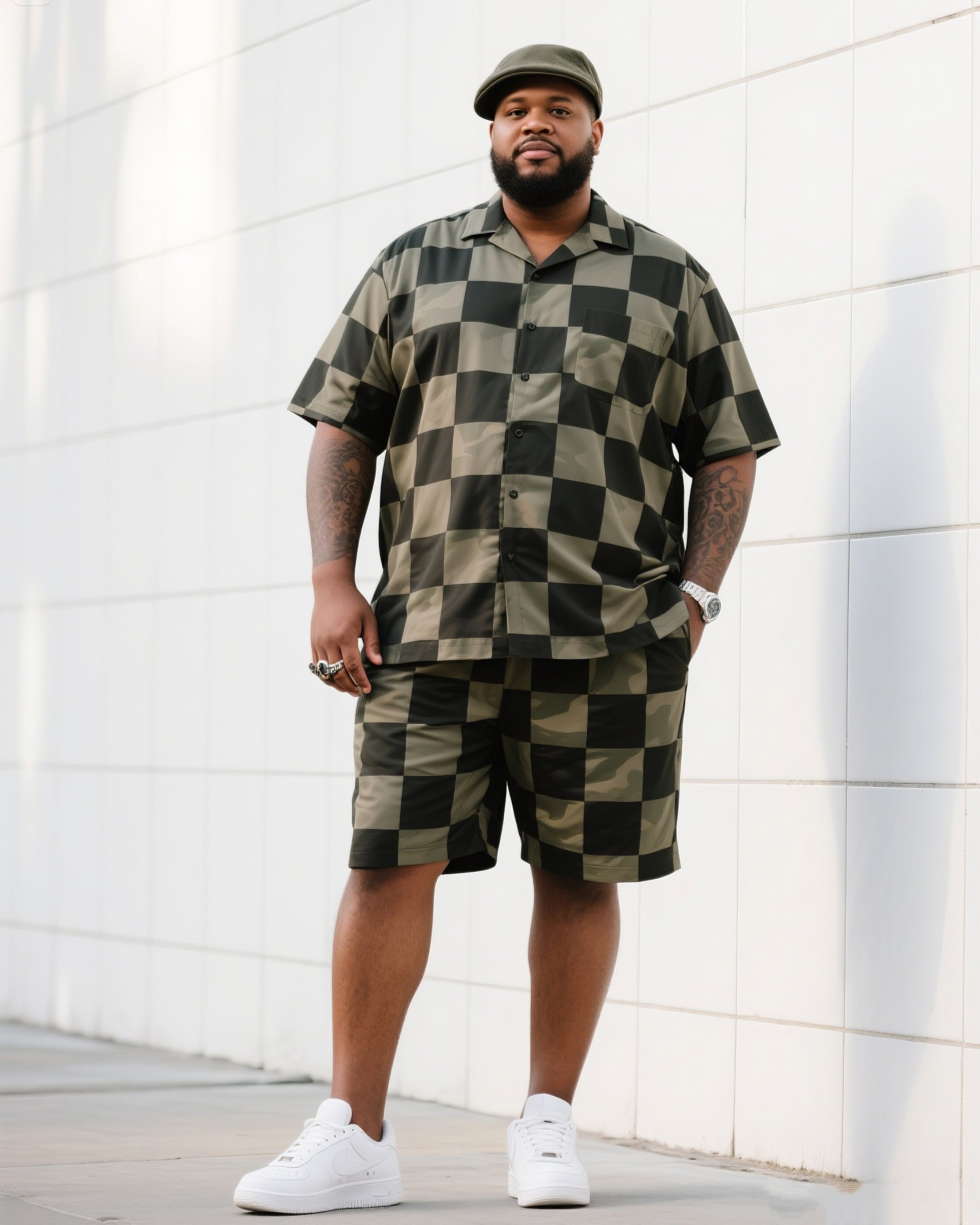Big & Tall Geometric T-Shirt Shorts Set for big men view 1