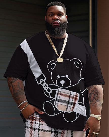 Big & Tall Plaid Graphic T-Shirt Shorts Set for big men view 3