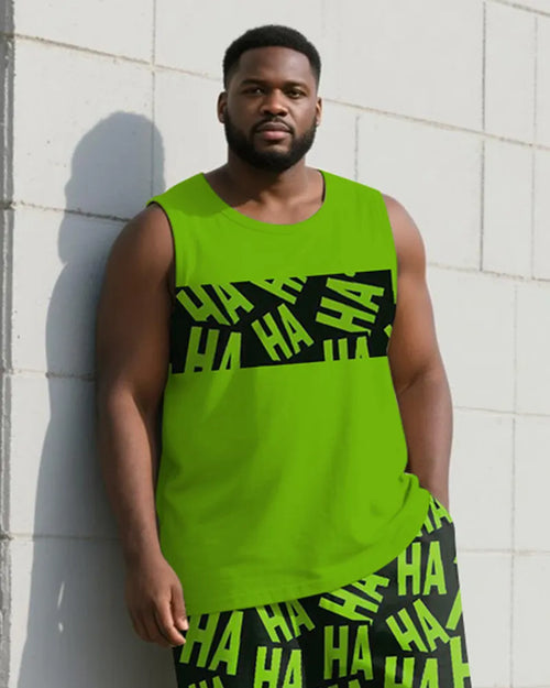 Big & Tall Green Graphic Patchwork Vest Pants Set for big men view 2
