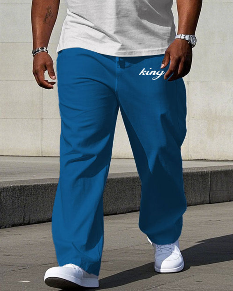 Big & Tall White Blue Graphic T-Shirt Pants Set for big men view 3