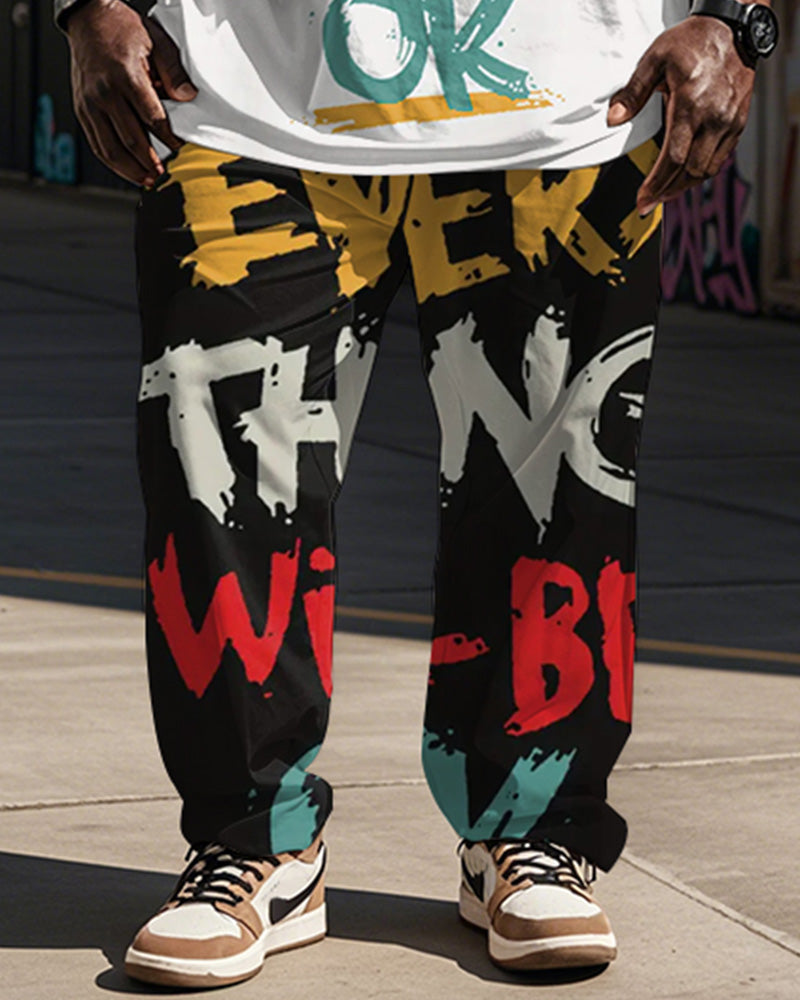 Big & Tall Graphic Graffiti Streetwear Vest Pants Set for big men view 3