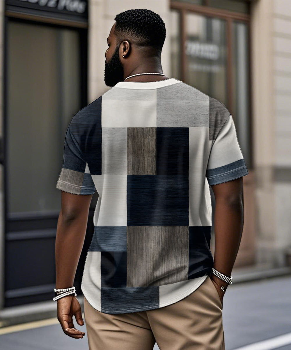 Big & Tall White Blue Geometric T-Shirt for big men view 2