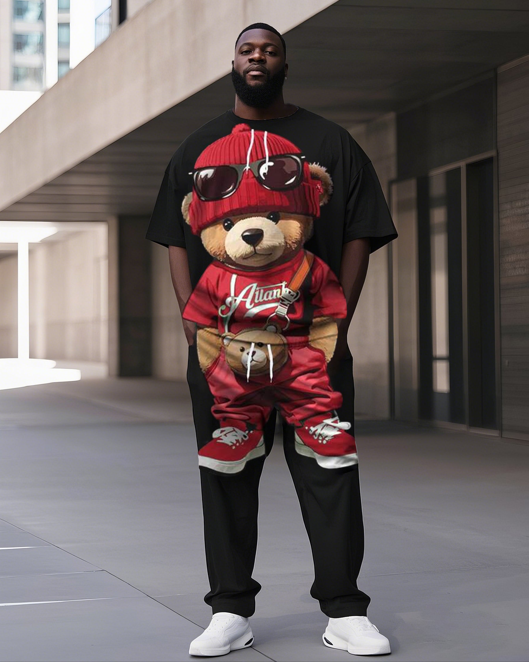 Big & Tall Graphic Streetwear Two-piece Set for big men view 1
