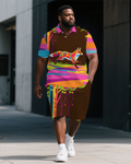 Big & Tall Graffiti Streetwear Polo Shorts Set for big men view 1