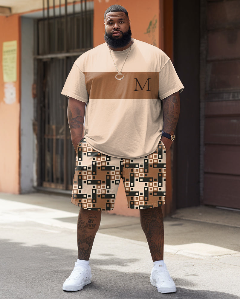 Big & Tall Colorblock Geometric T-Shirt Shorts Set for big men view 1
