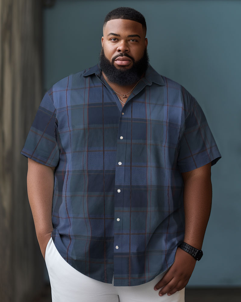 Big & Tall Colorblock Plaid Short Sleeve Shirt for big men view 3