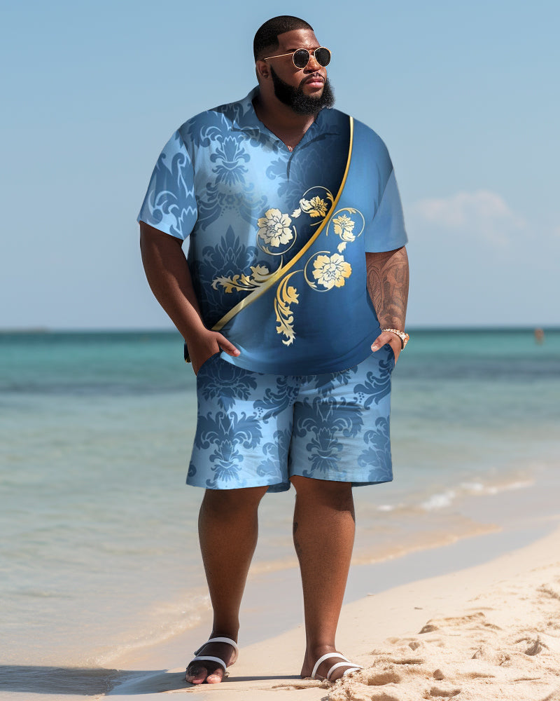 Big & Tall Hawaiian T-Shirt Shorts Set for big men view 1