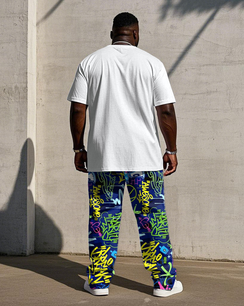 Big & Tall Gradient Graffiti T-Shirt Pants Set for big men view 4