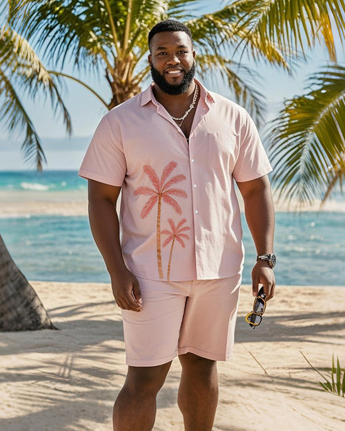 Big & Tall Pink Hawaiian Graphic T-Shirt Shorts Set for big men view 1
