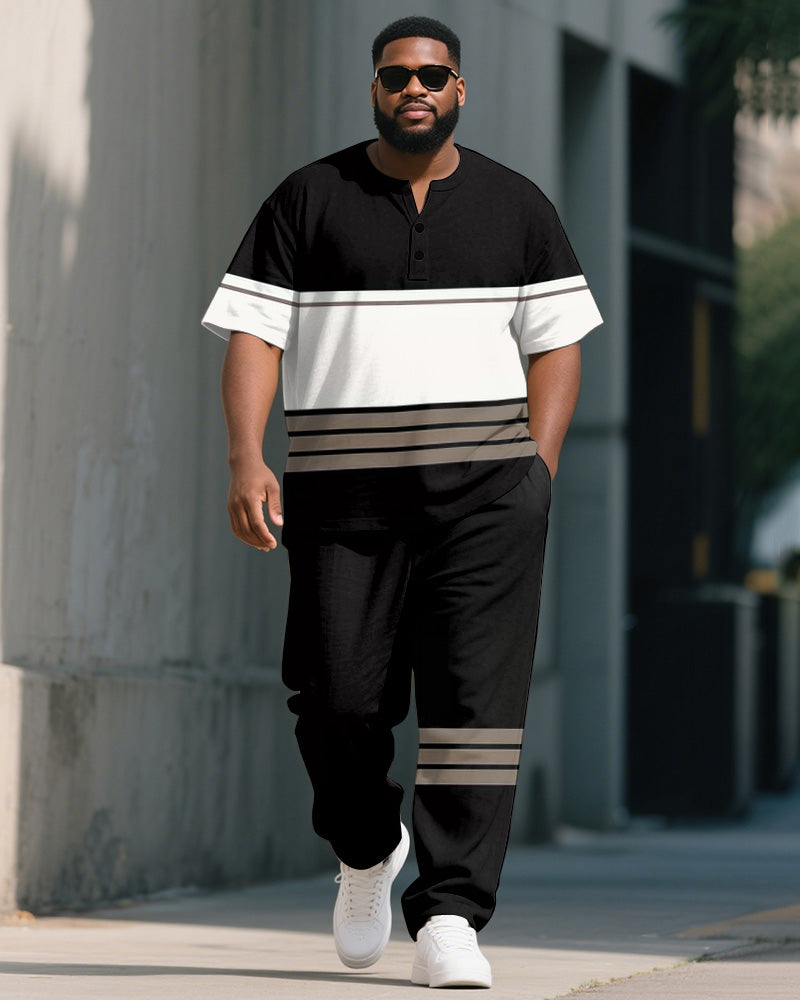 Big & Tall Black White Graphic T-Shirt Pants Set for big men view 1
