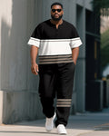 Big & Tall Black White Graphic T-Shirt Pants Set for big men view 1