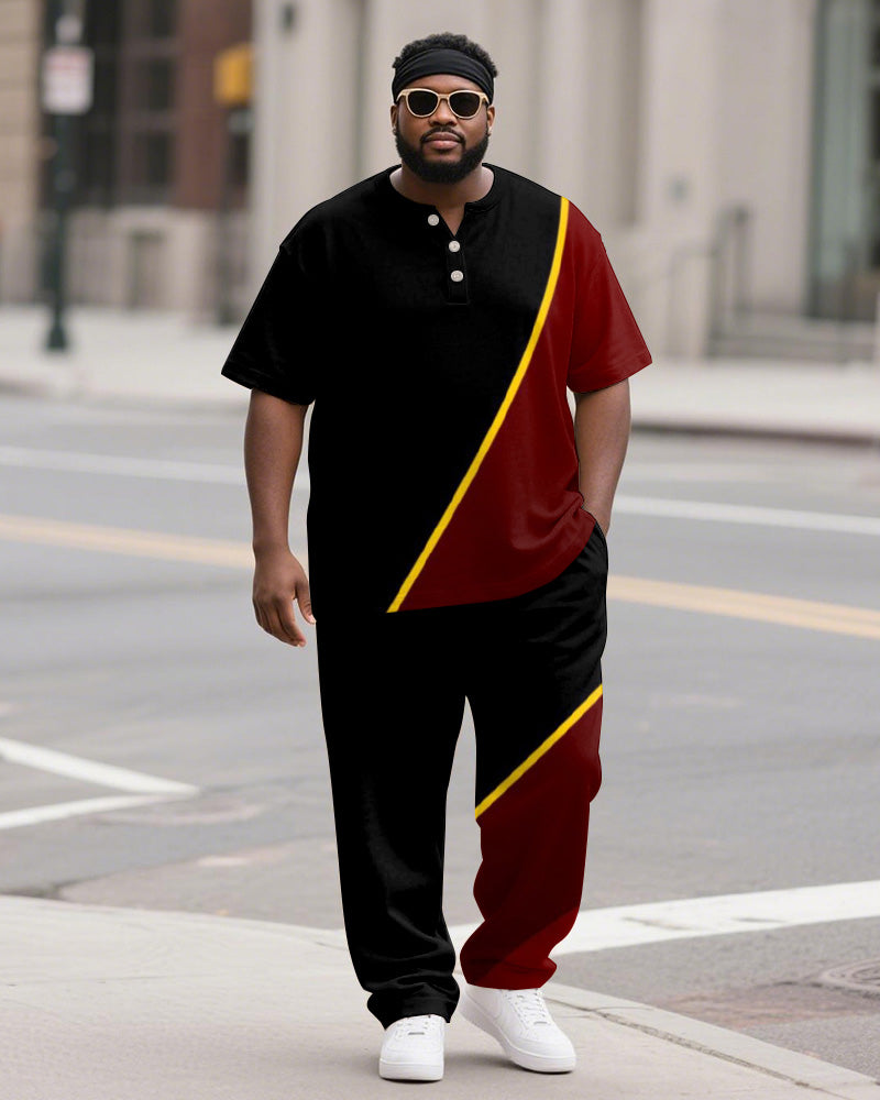 Big & Tall Black Red Graphic T-Shirt Pants Set for big men view 1