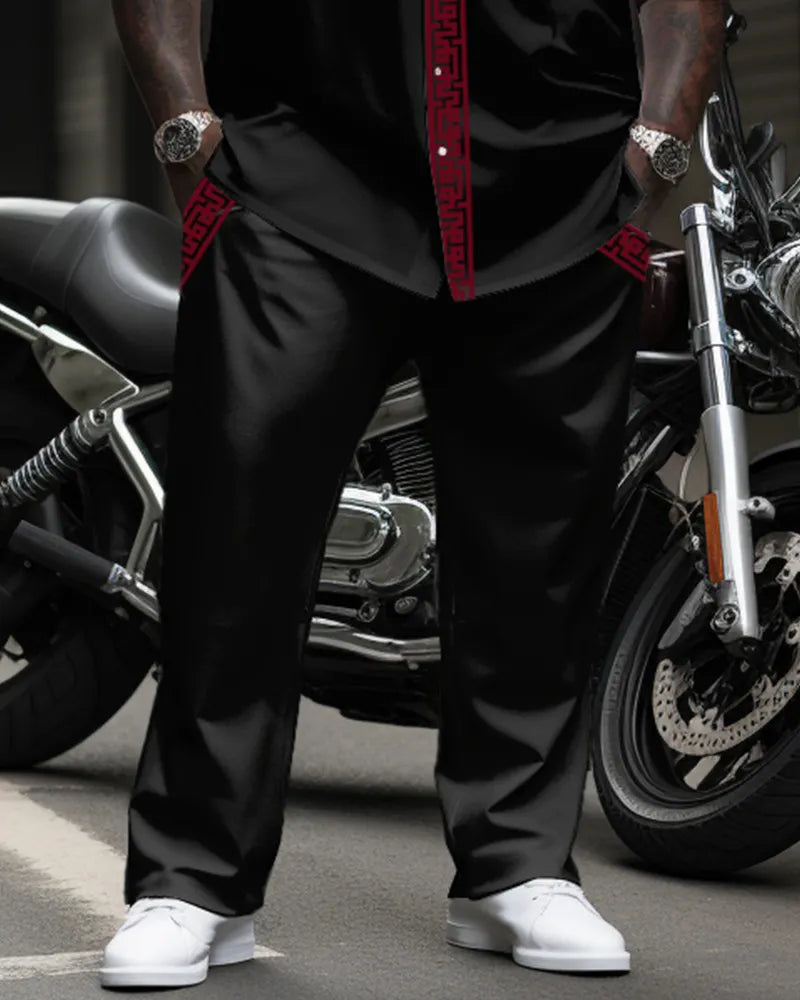 Big & Tall Black Red Streetwear Shirt Pants Set for men view 5